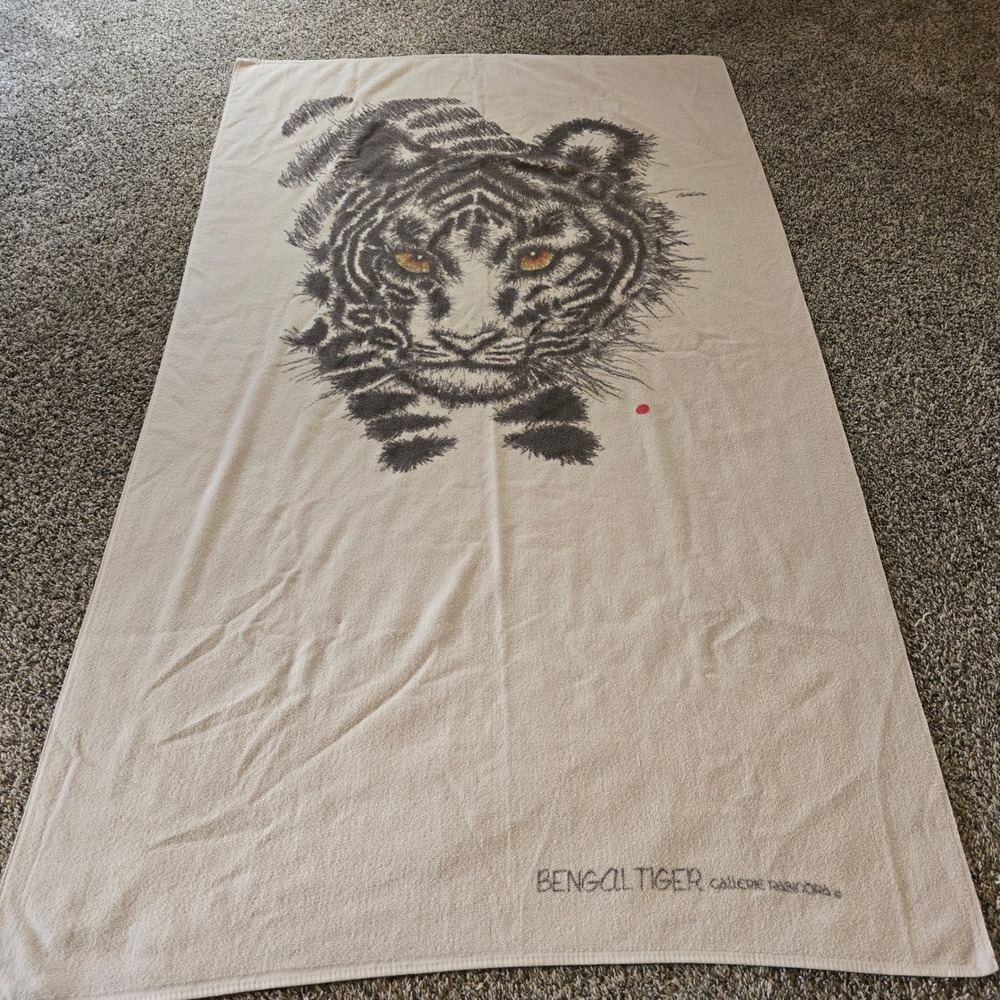 Galerie Pandora Bengal Tiger Beach Towel Cream Black Animal Print Art Vintage